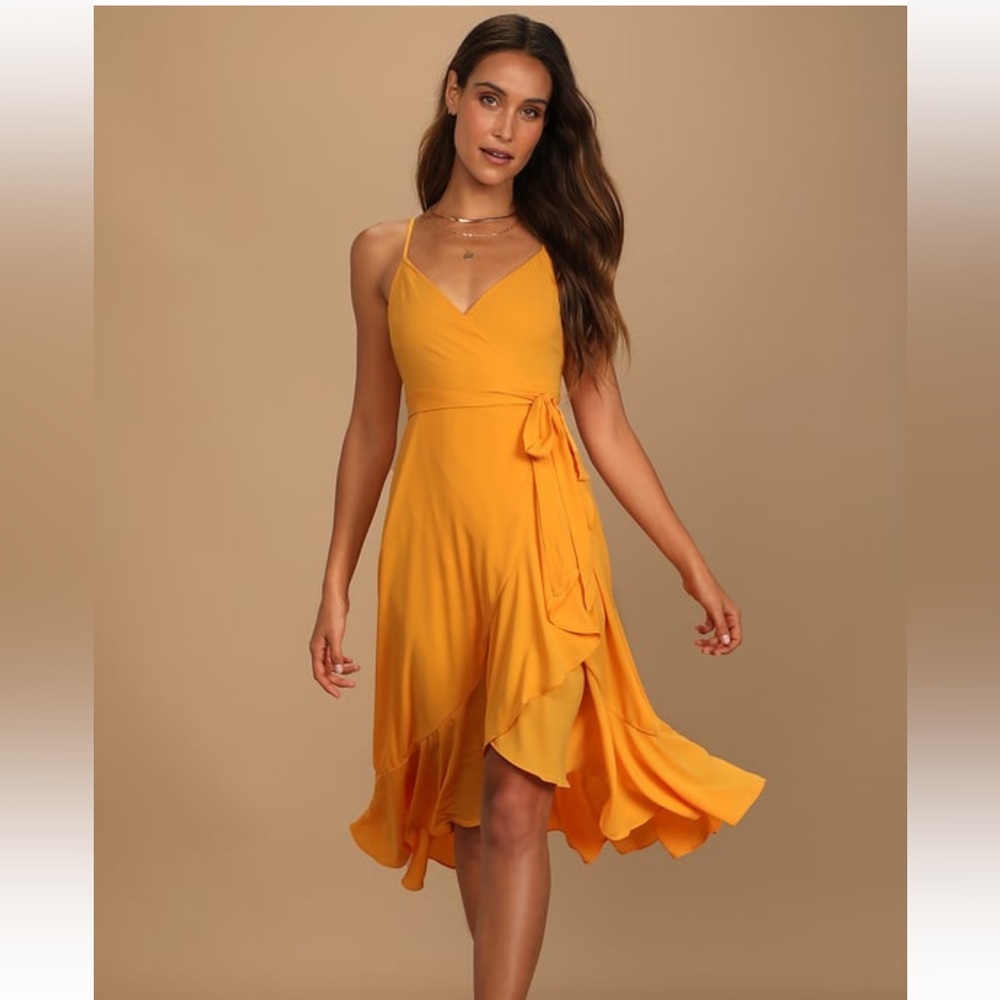 Orange Lulu’s Ruffled Midi Wrap Dress